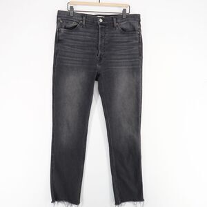 RE/DONE 80s Slim Straight Leg Jeans Womens‎ 32 Faded Black Fray Hem Button Fly